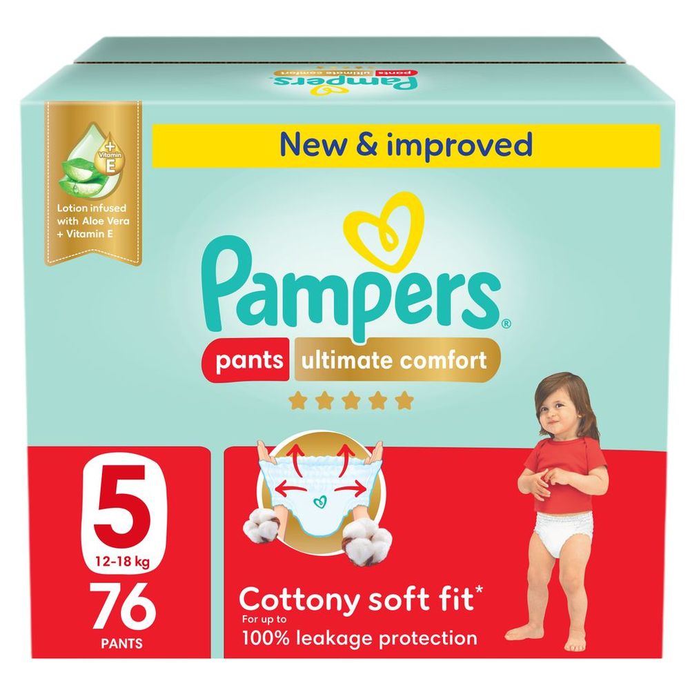 Pampers - Ultimate Comfort Diapers Pants With Aloe Vera And Vitamin E - Size 5 - 12-18kg - 76 Pcs