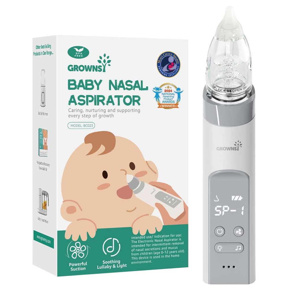 Grownsy - Baby Nasal Aspirator Electric with Automatic Cleaning - White