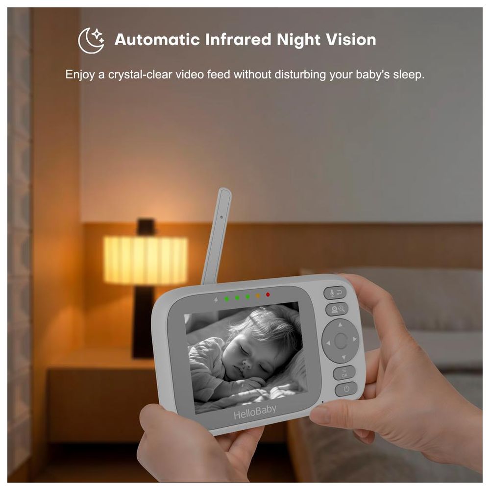 Hello Baby 3.2 Inch LCD Video Baby Monitor with Remote Pan Tilt & Zoom - 2 Way Talk - 1000 Ft - Night Vision