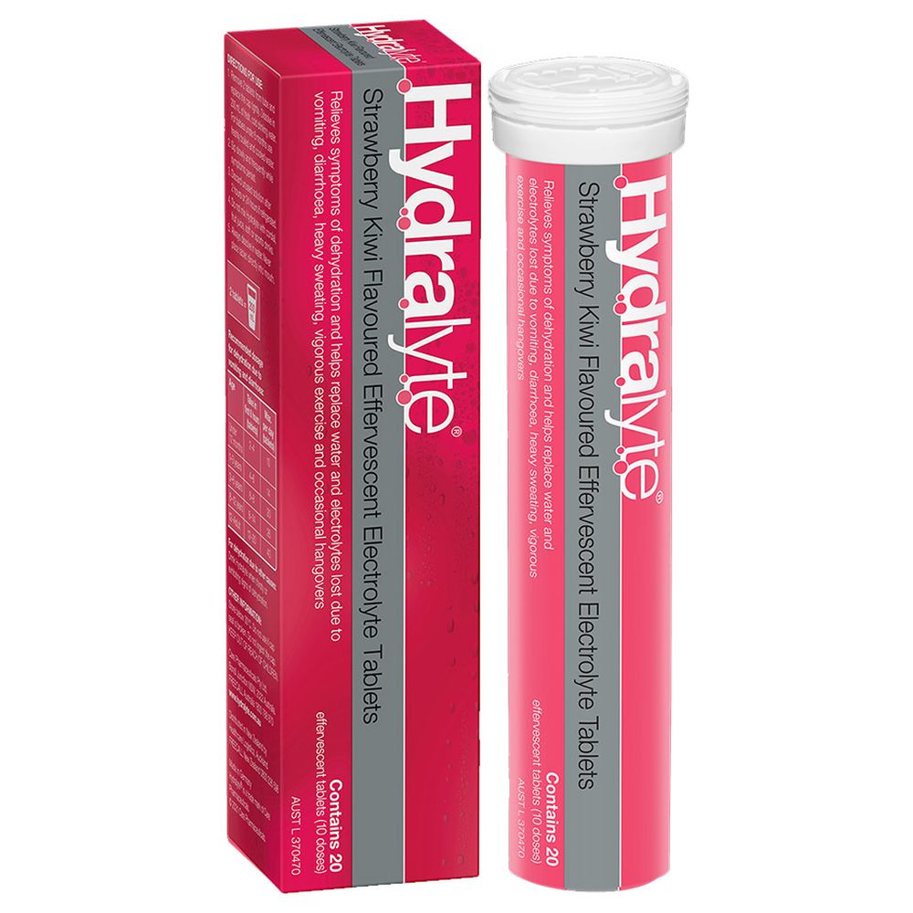 هيدرالايت - أقراص إلكتروليت فوارة - بنكهة القش والكيوي - ٢٠ قرصًا