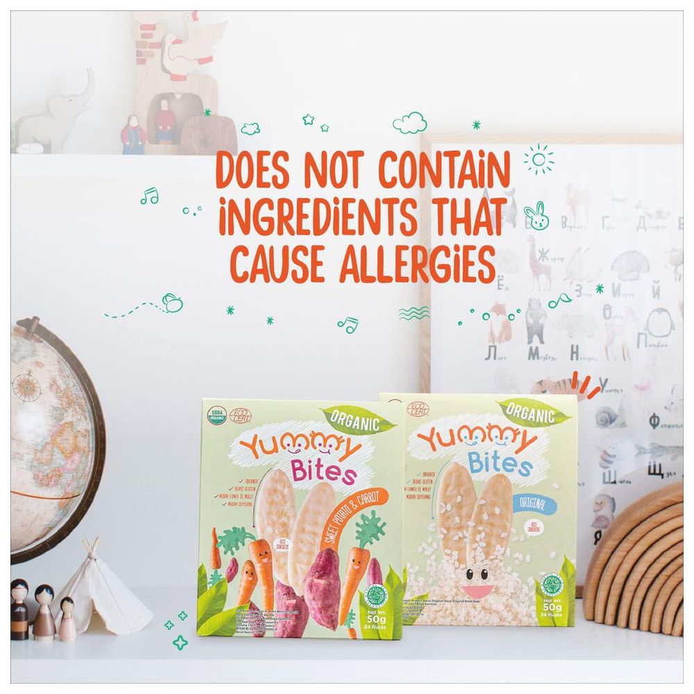 يامي بايتس - مقرمشات أرز بنكهة الجزر والبطاطا الحلوة - 50 غرام