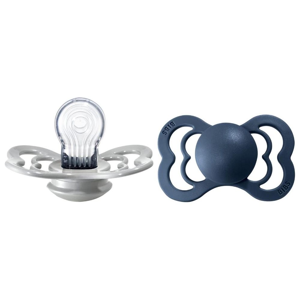 Bibs - Pacifier Supreme Silicone Size 2 - 6M+ - Pack of 2 - Cloud/Steel Blue