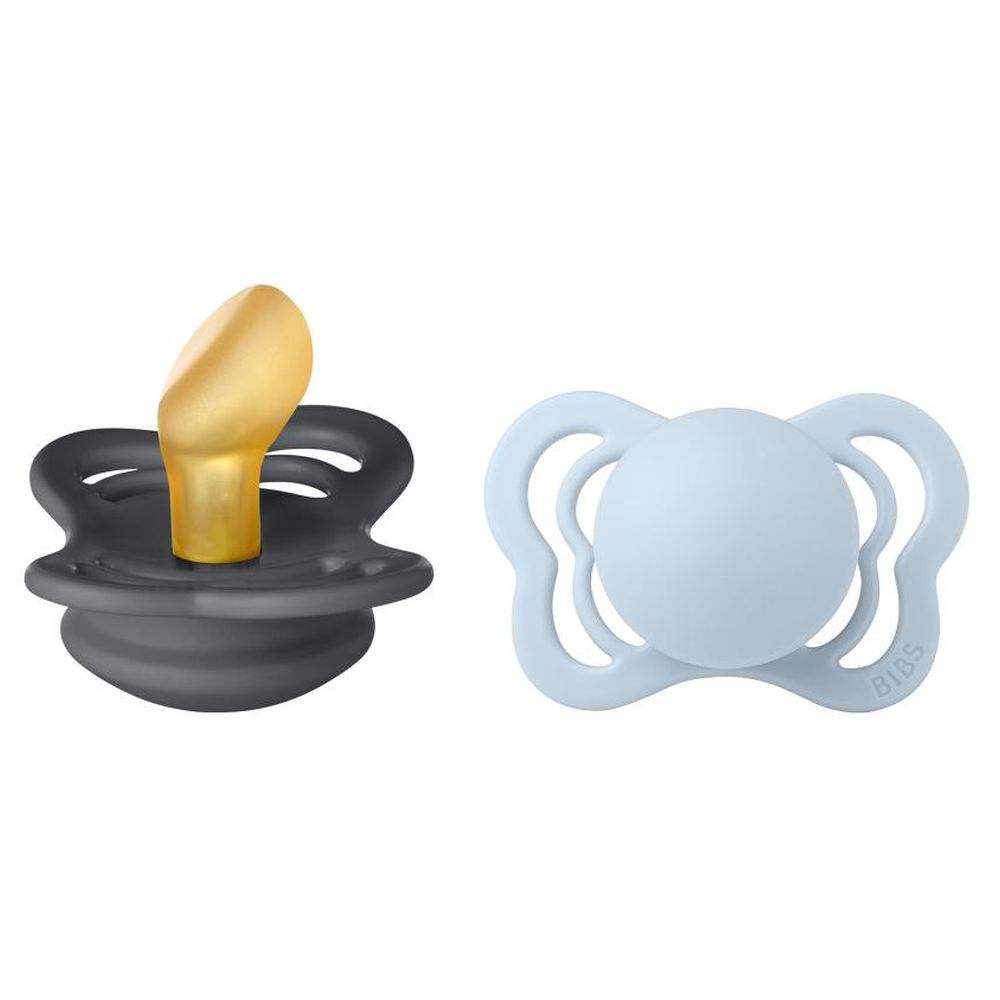 بايبس لهاية كوتور لاتكس مقاس 1 - من 0 إلى 6 أشهر - عبوة من قطعتين - لون حديدي/أزرق فاتح