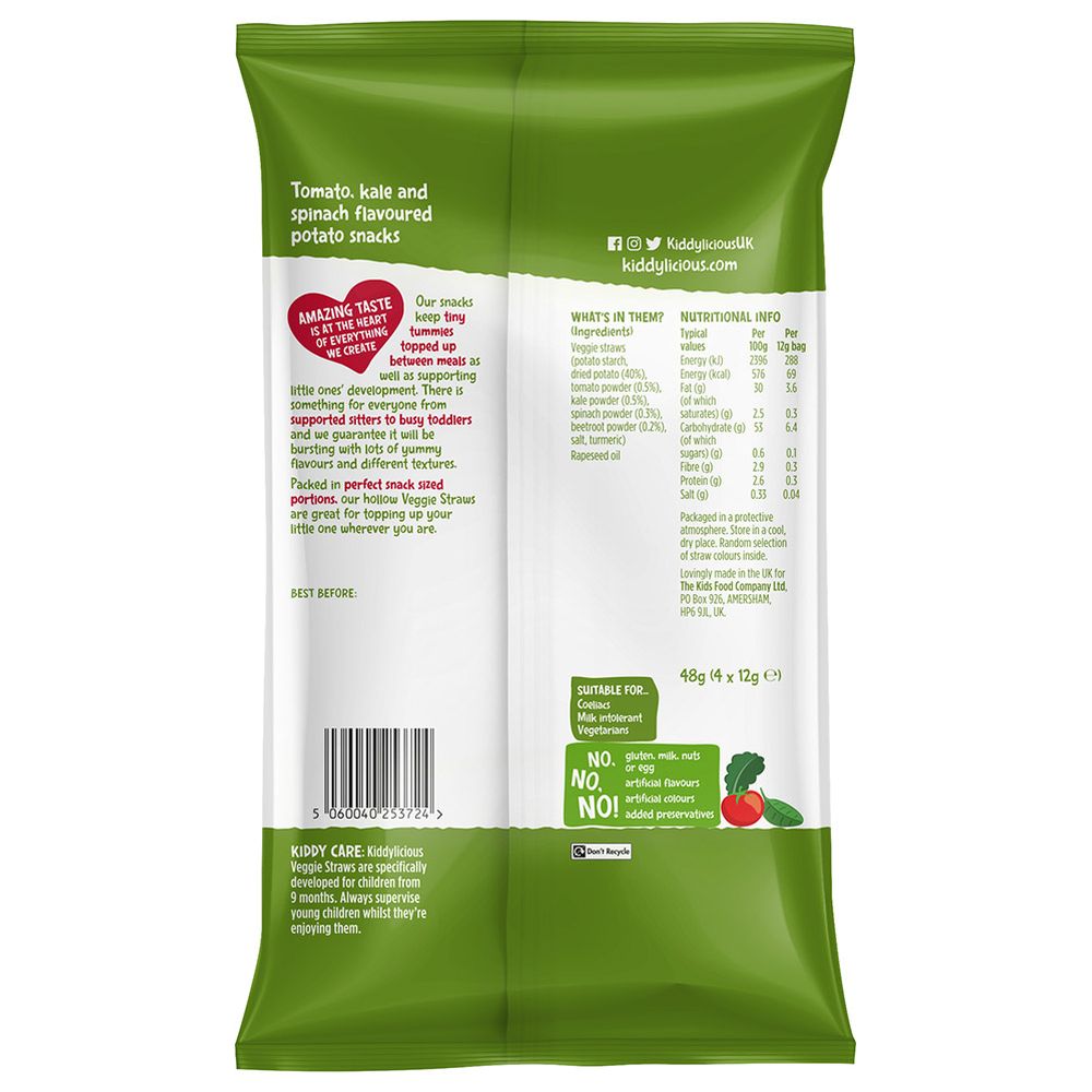 Kiddylicious - Veggie Straws - 12g - Pack Of 4