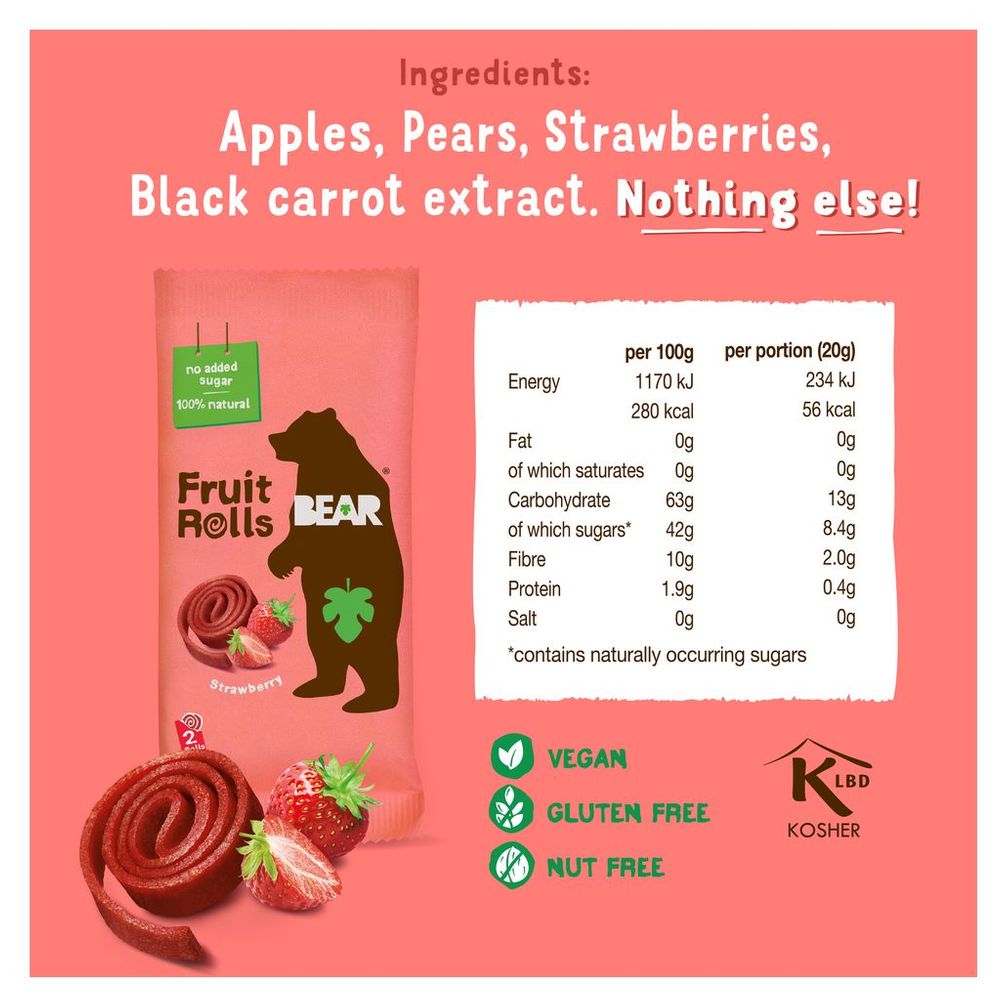 Bear - Fruit Rolls - Strawberry - 20 g - Pack of 9