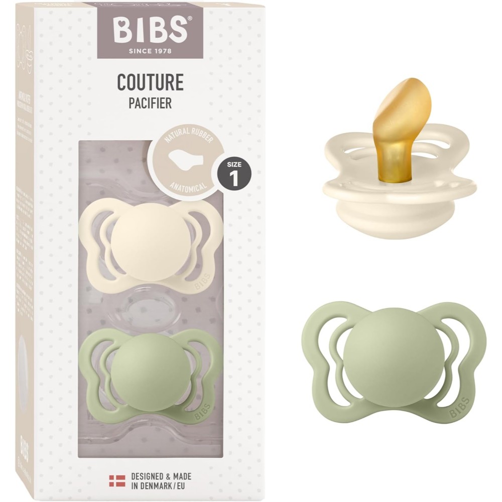 Bibs - Pacifier Couture Latex Size 1 - 0-6M - Pack of 2 - Ivory/Sage