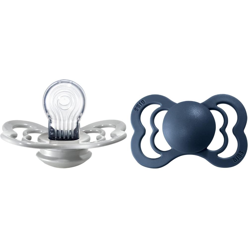 Bibs - Pacifier Supreme Silicone Size 2 - 6M+ - Pack of 2 - Cloud/Steel Blue