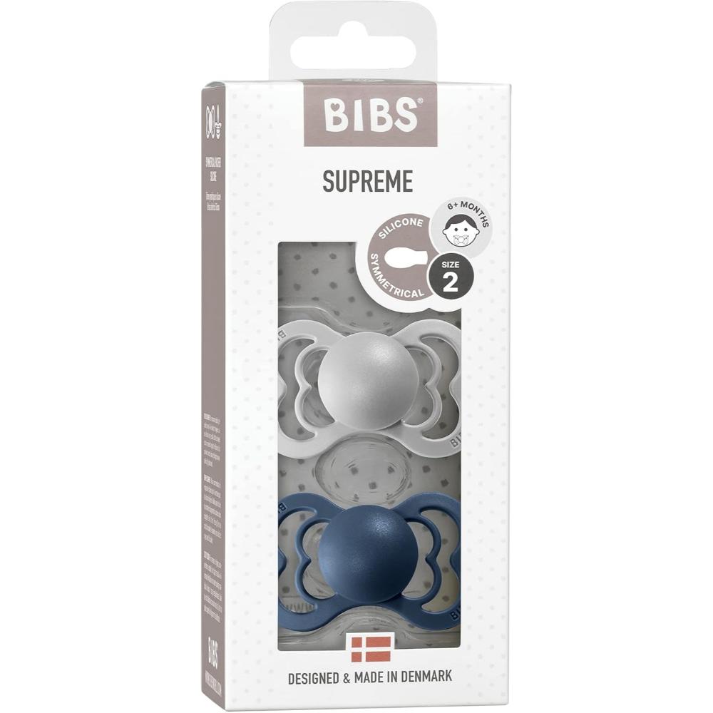 Bibs - Pacifier Supreme Silicone Size 2 - 6M+ - Pack of 2 - Cloud/Steel Blue