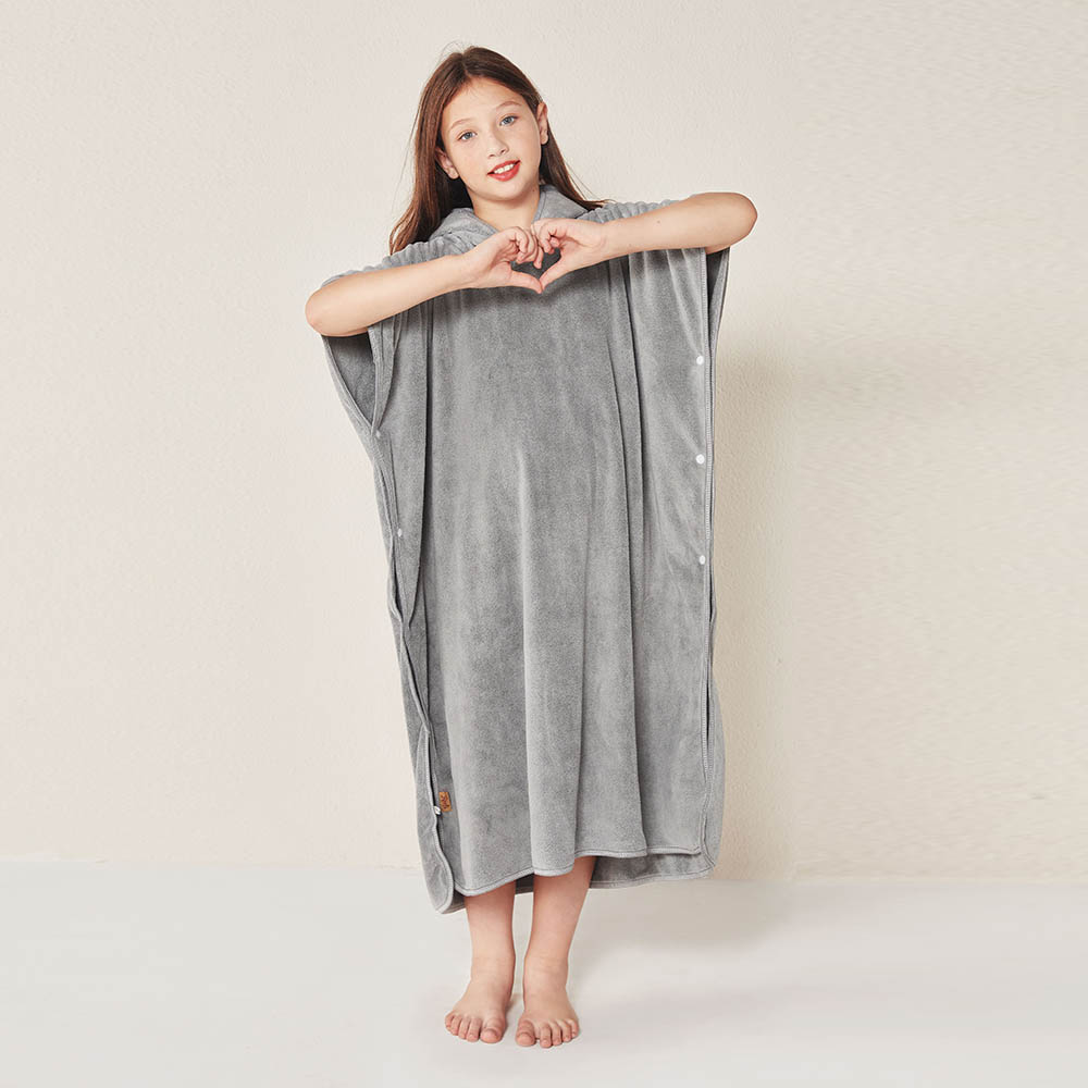 Reefi - Kappa Bathrobe Side Stitched Without Drawing - Grey - 9-11Y