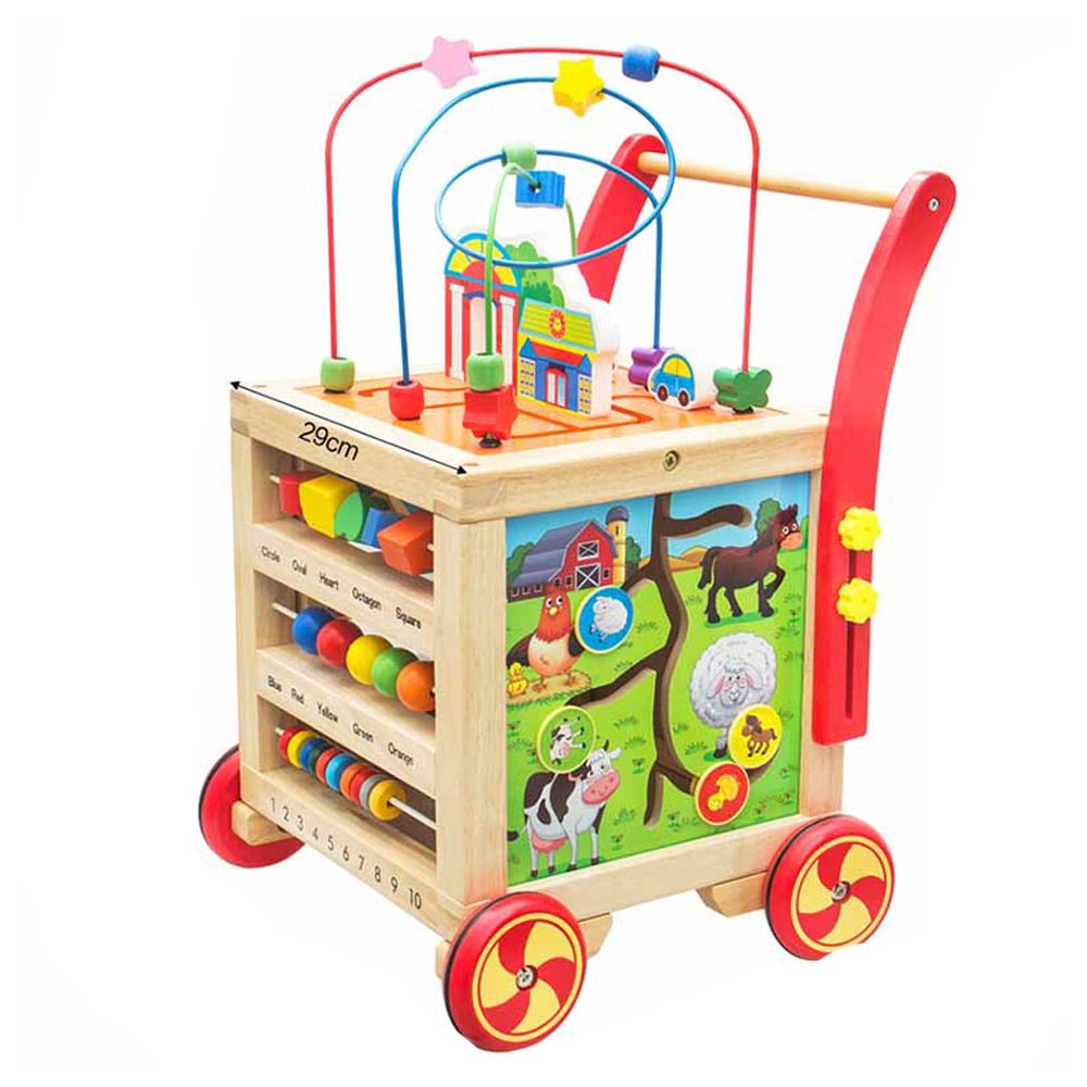 Factory Price Wooden Baby Walker Trolley With Activity Cube