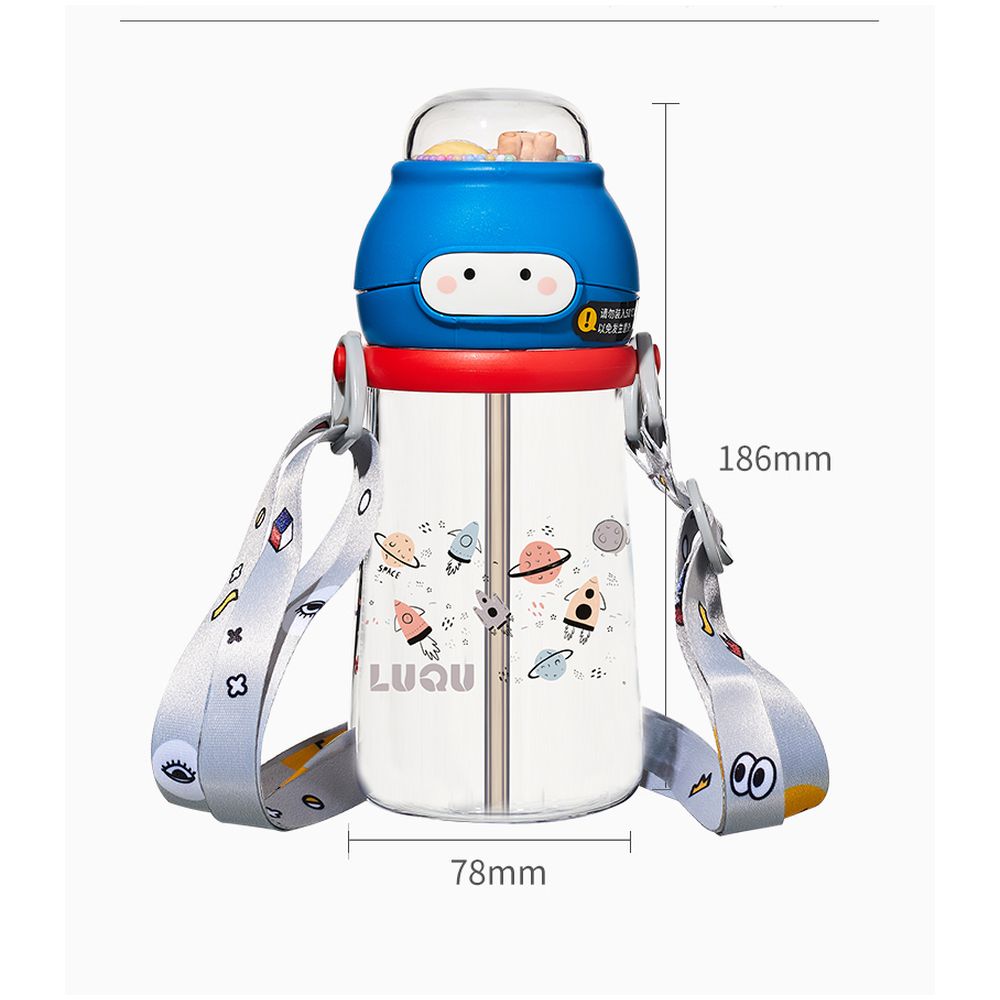 لوكو - زمزمية مياه مع كوب بفوهة سيليكون ناعمة - أزرق - 350 مل