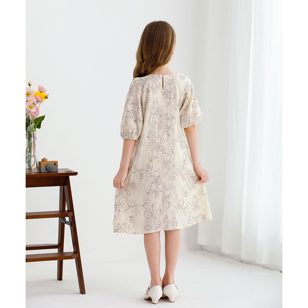 لي كريستال - فستان حفلات نصف كم بياقة سبعة للفتيات - بيج