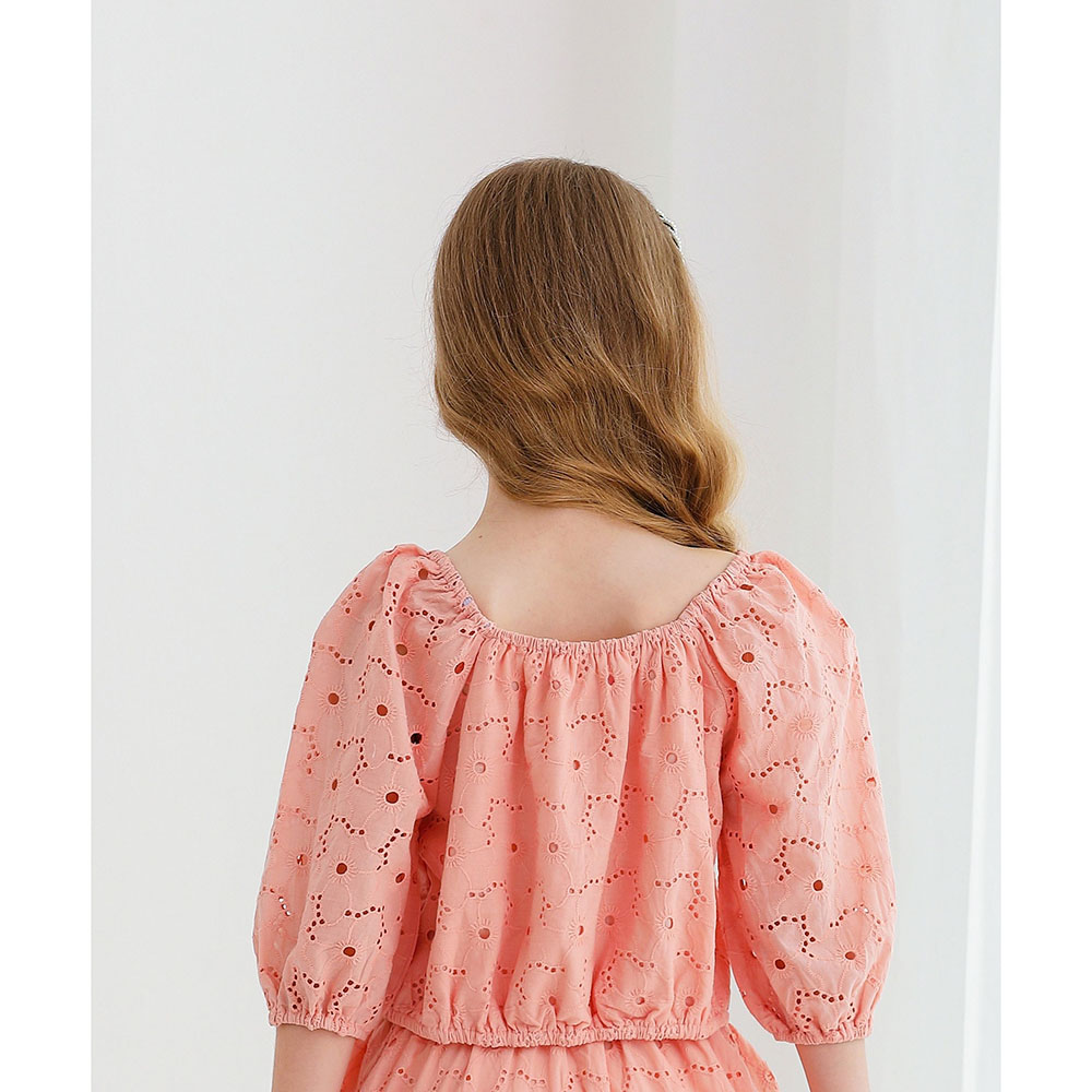 نيكسجين غيرلز - بلوزة بأكمام قصيرة وياقة مربعة للبنات - زهري