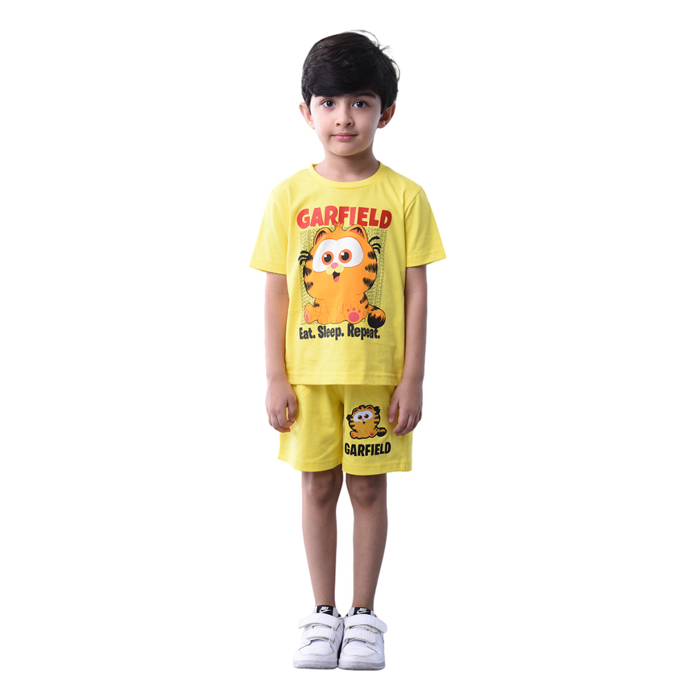 Garfield - 2pc-Set - Boy Short Sleeve T-Shirt With Shorts - Yellow