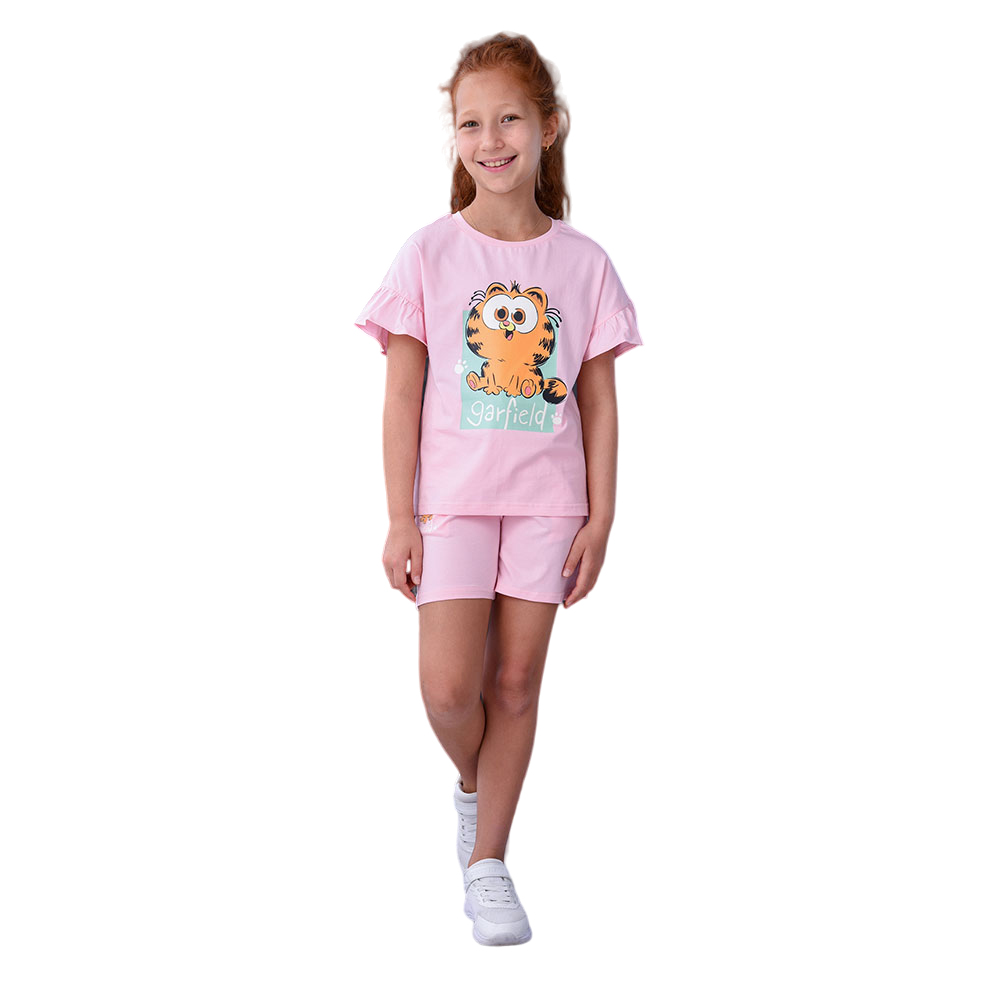 Garfield - 2pc-Set - Girl Half Sleeve T-Shirt With Shorts - Pink