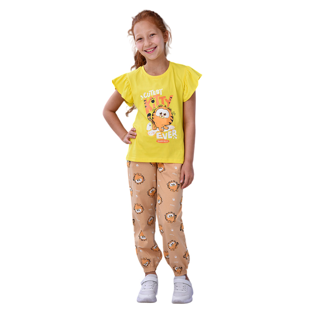 Garfield - 2pc-Set - Girl T-Shirt With Harem Pants - YelloWithTan