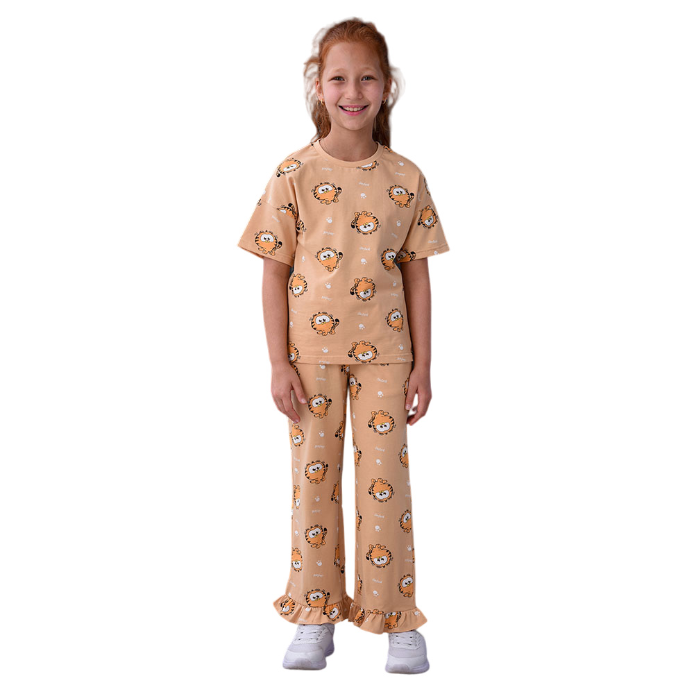 Garfield - 2pc-Set - Girl T-Shirt With Wide Leg Pants - Tan