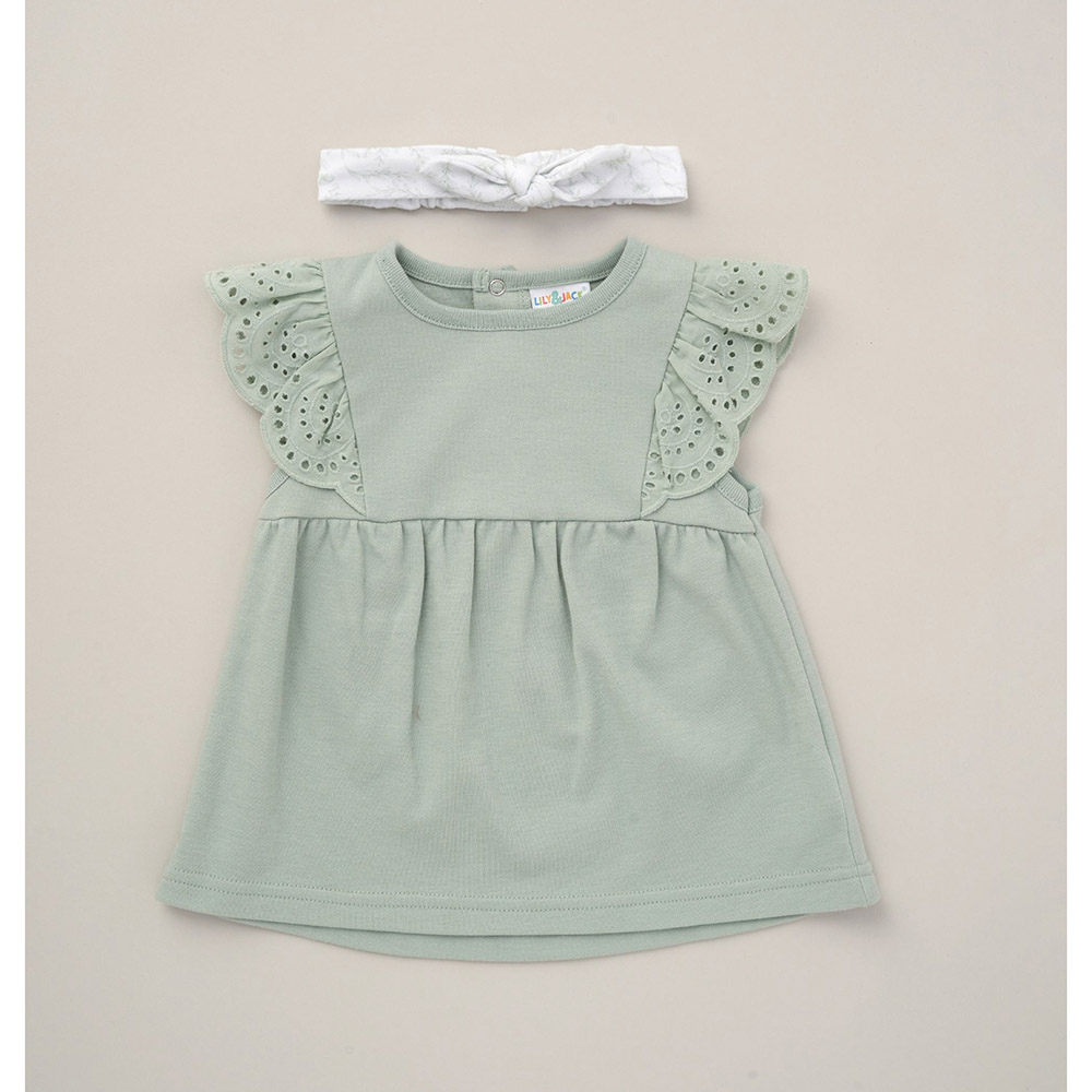 ليلي اند جاك - طقم 3 قطع - بلوزة وليقنز وربطة رأس للبنات - أخضر