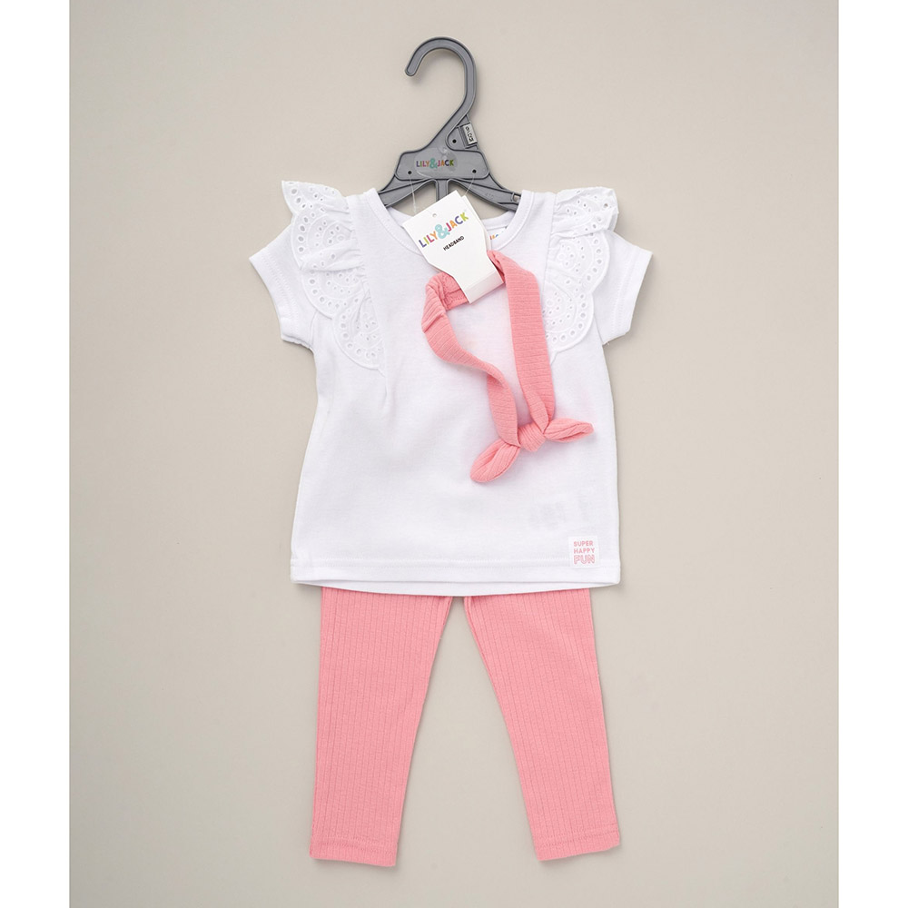 Lily & Jack - 3pc-Set - Top With Leggings And Headband - White/Pink