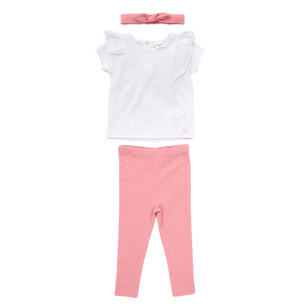 Lily & Jack - 3pc-Set - Top With Leggings And Headband - White/Pink