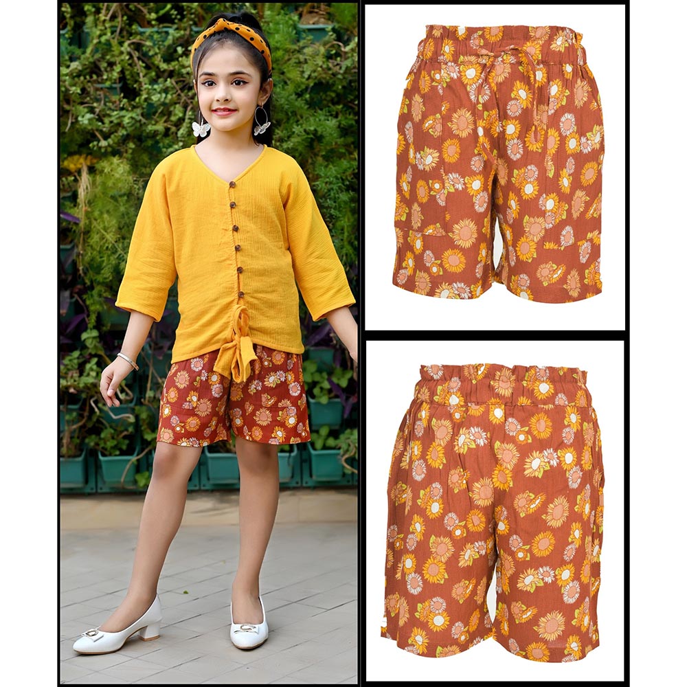 نيكسجين غيرلز - شورت مطبوعة بخصر مطاطي بالكامل - بني