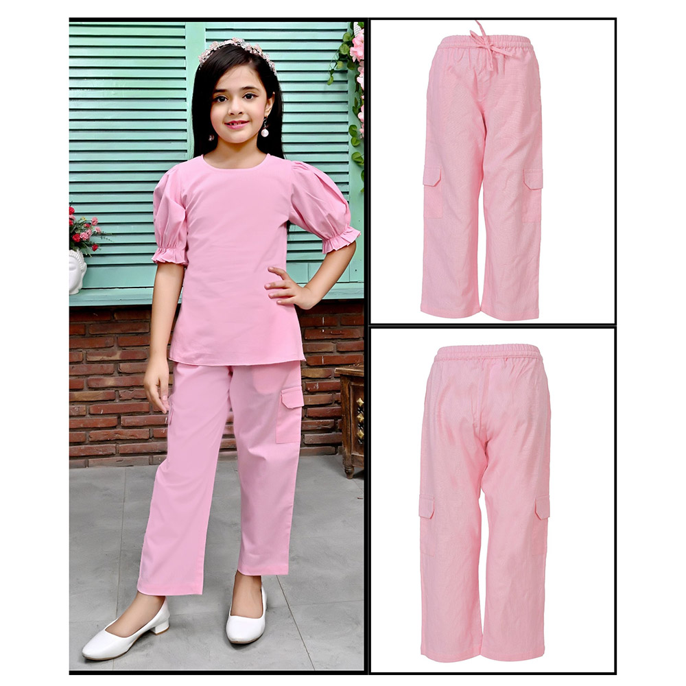 نيكسجين غيرلز - بنطال سادة بخصر مطاطي بالكامل - زهري