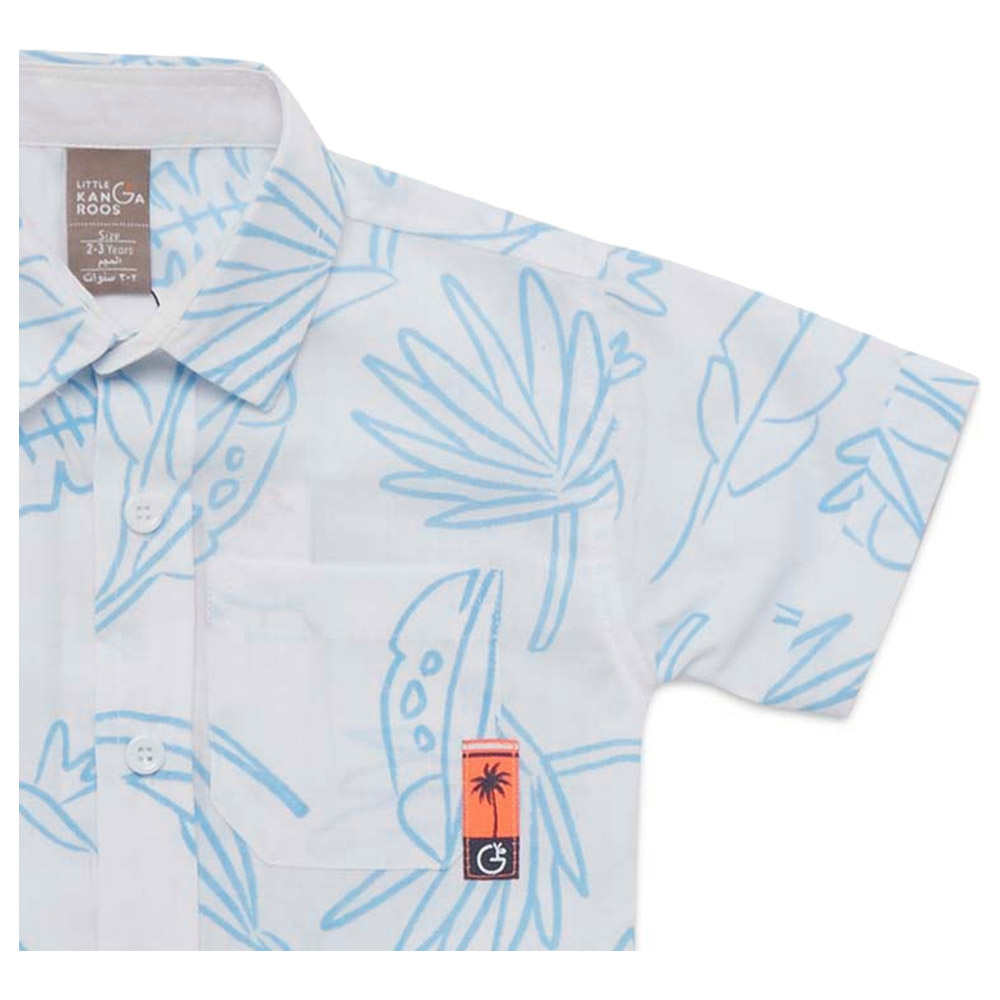 Little Kangaroos - Boy Collar Neck Printed Shirt - White