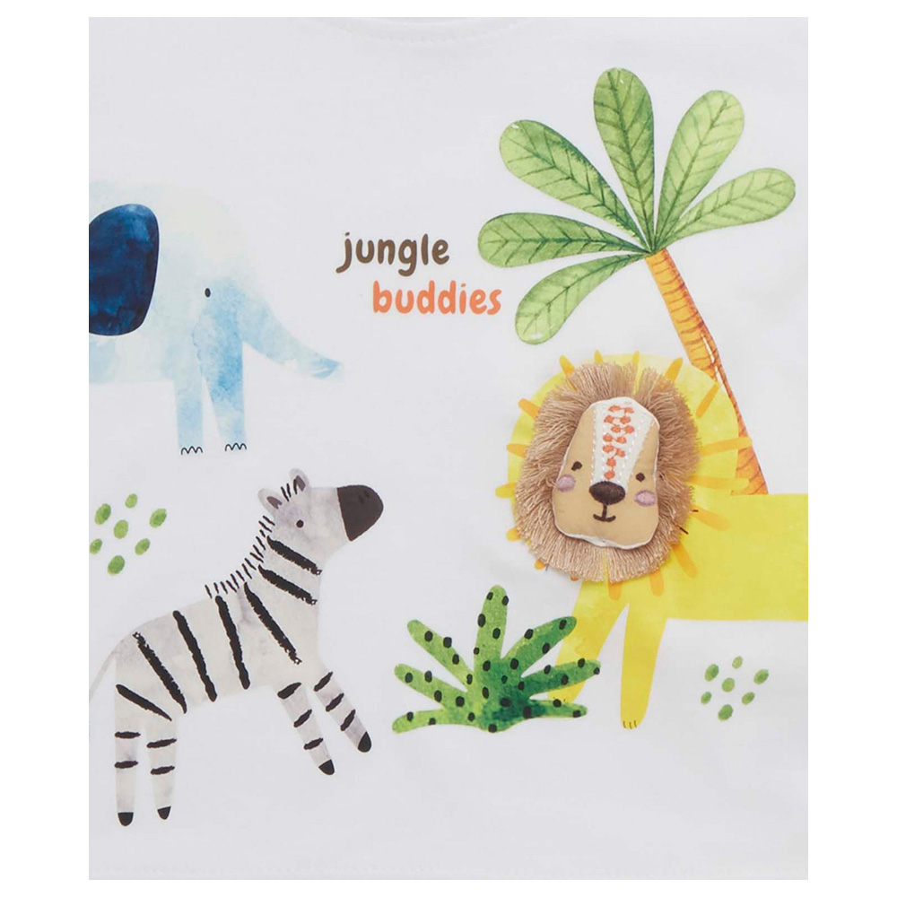 تيشيرت بطبعة حيوان للأولاد - لتل كانجاروز - أبيض