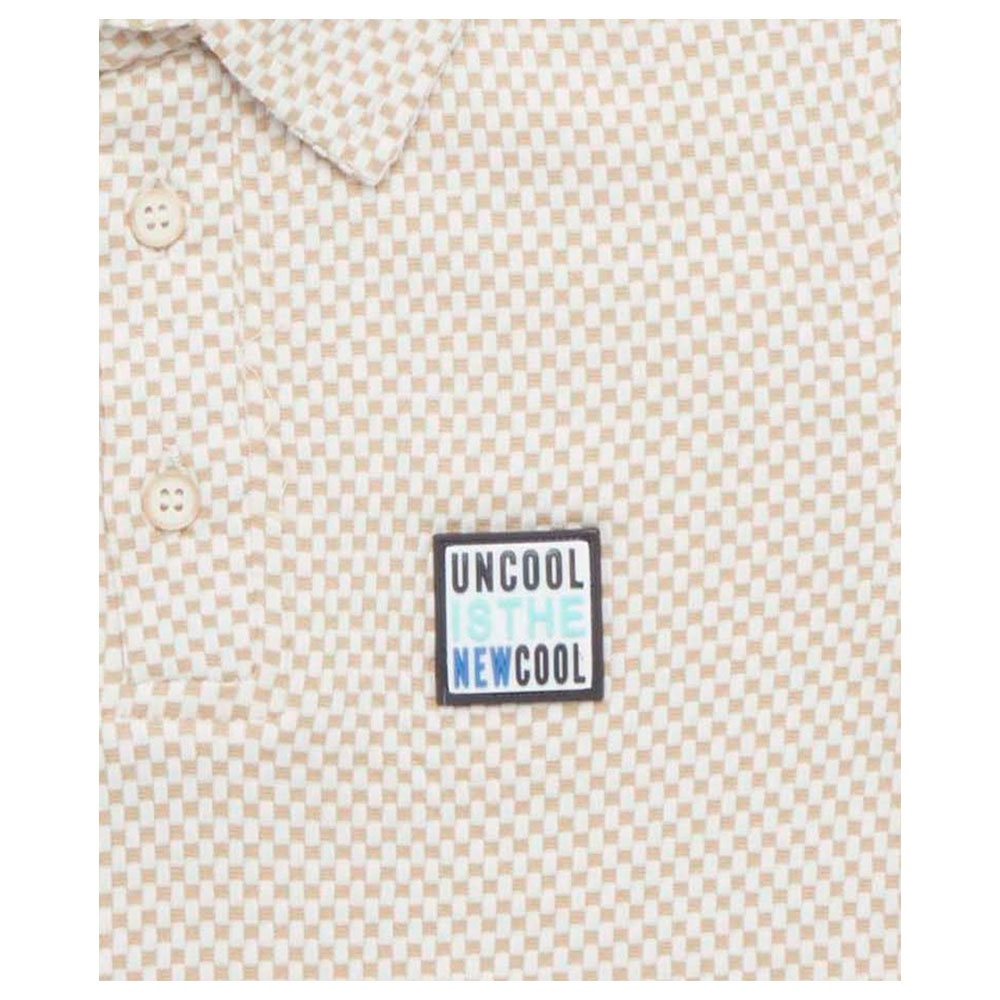 تيشيرت بولو مطبوع بأكمام قصيرة للأولاد من لتل كانجاروز - بني فاتح