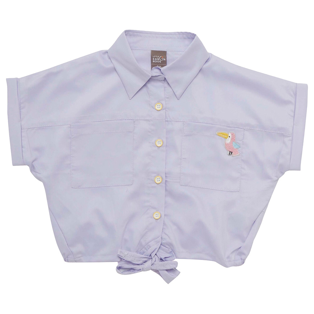 لتل كانجاروز - بلوزة للبنات بأكمام مطوية وياقة - بنفسجي