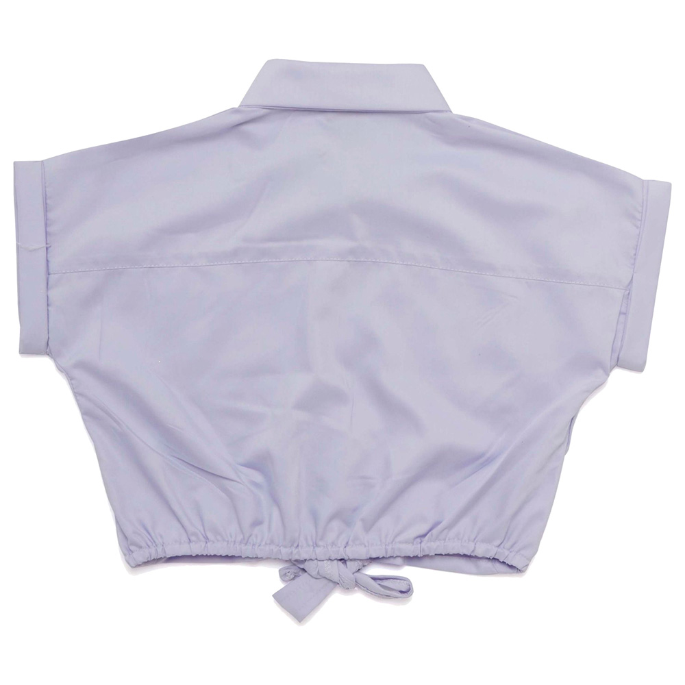 لتل كانجاروز - بلوزة للبنات بأكمام مطوية وياقة - بنفسجي