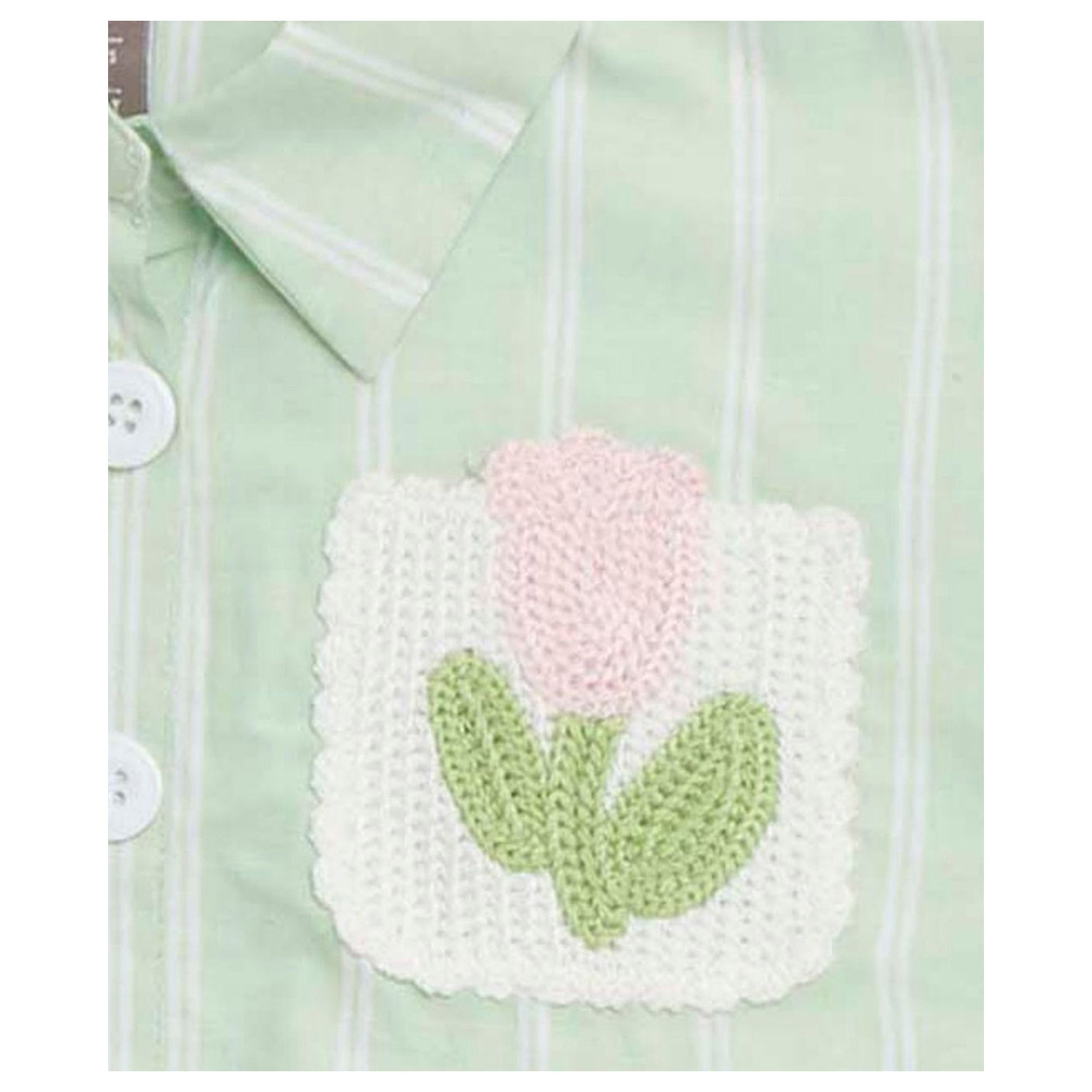 بلوزة قصيرة مخططة للبنات من لتل كانجاروز - نعناعي