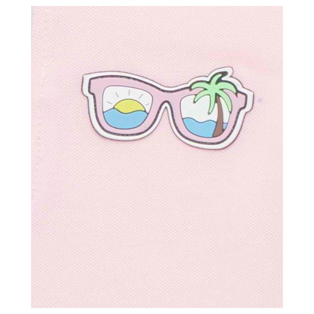 تيشيرت بولو بأكمام قصيرة للبنات من لتل كانجاروز - وردي باليه