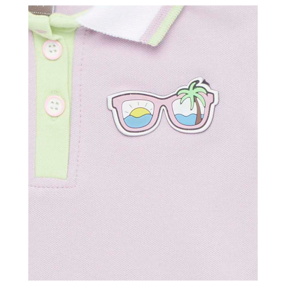 تيشيرت بولو بأكمام قصيرة ورقبة دائرية للبنات من لتل كانجاروز - بنفسجي