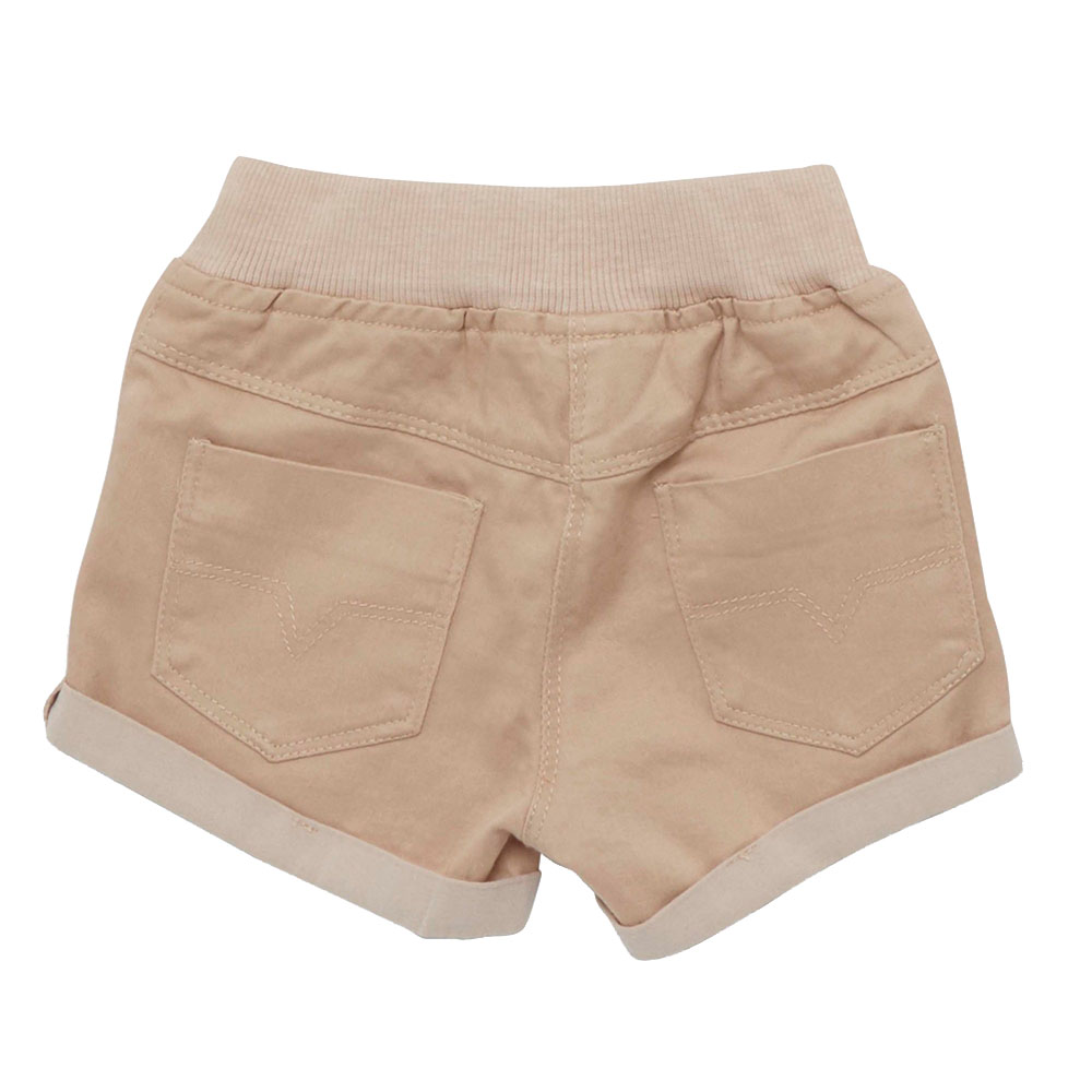 شورت جينز خصر مطاطي للبنات من لتل كانجاروز - بني فاتح