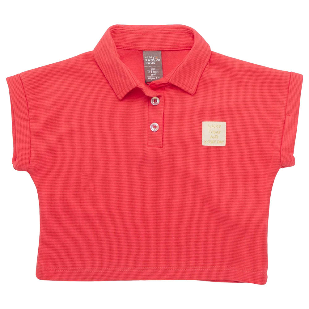 تيشيرت بولو بأكمام قصيرة للبنات من لتل كانجاروز - أحمر
