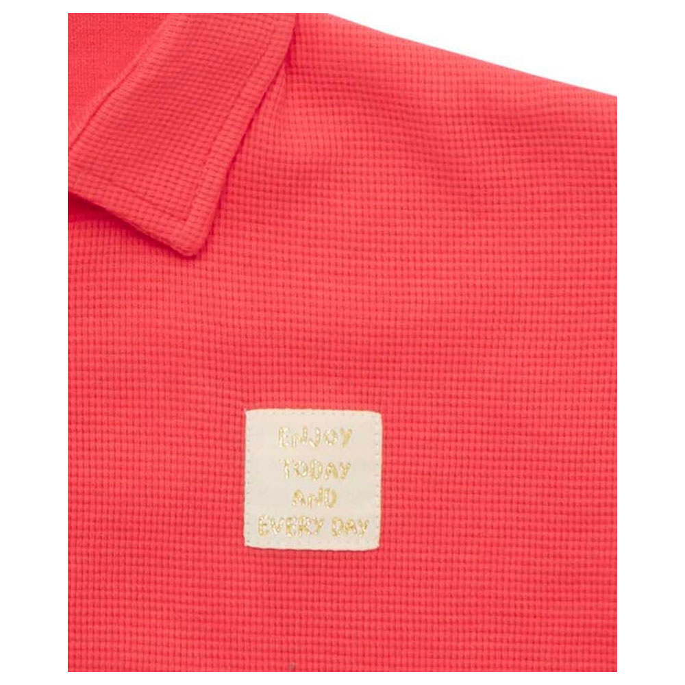 تيشيرت بولو بأكمام قصيرة للبنات من لتل كانجاروز - أحمر