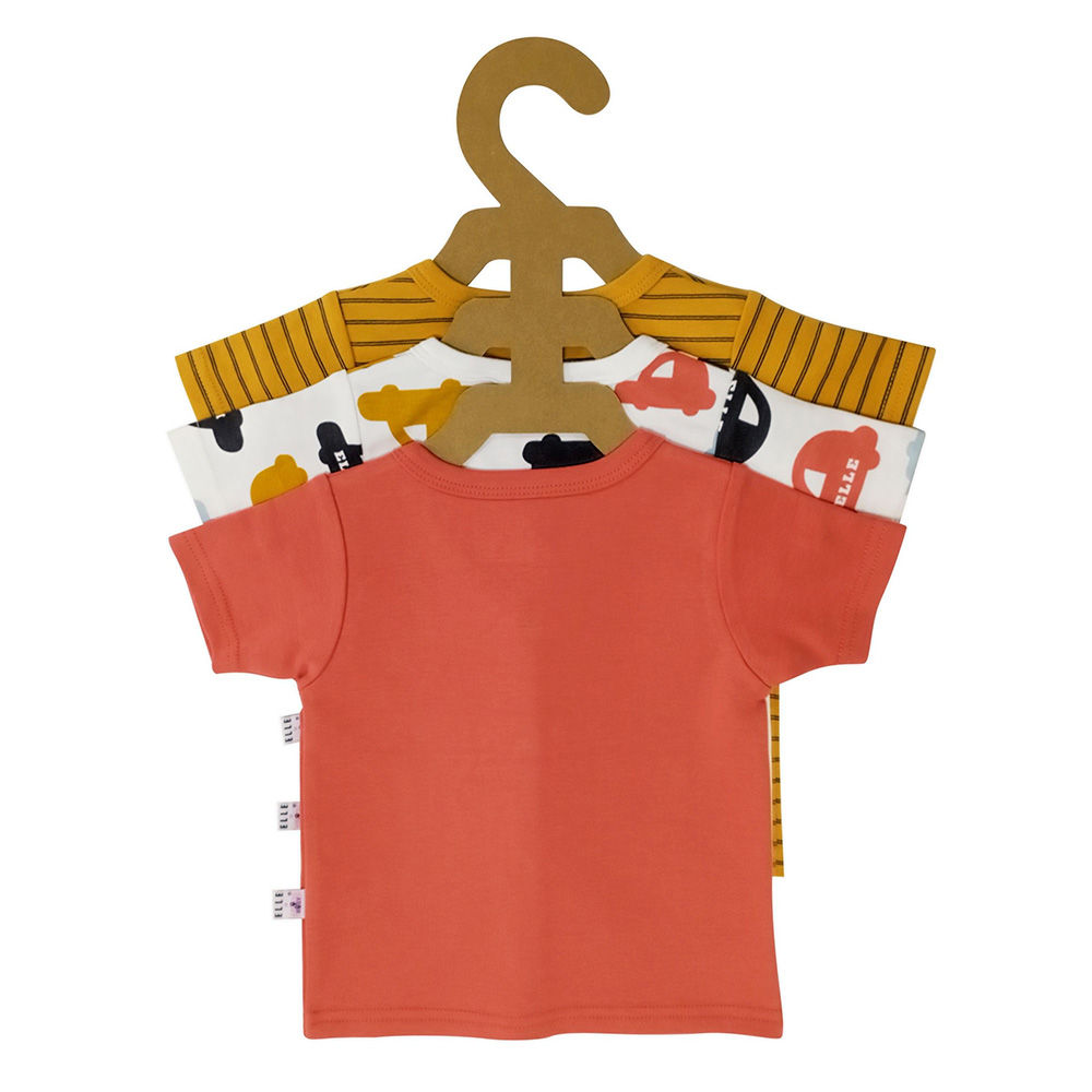 Smart Baby - 3pc-Set - Baby Boy Front Open Half Sleeve T-Shirt - Orange