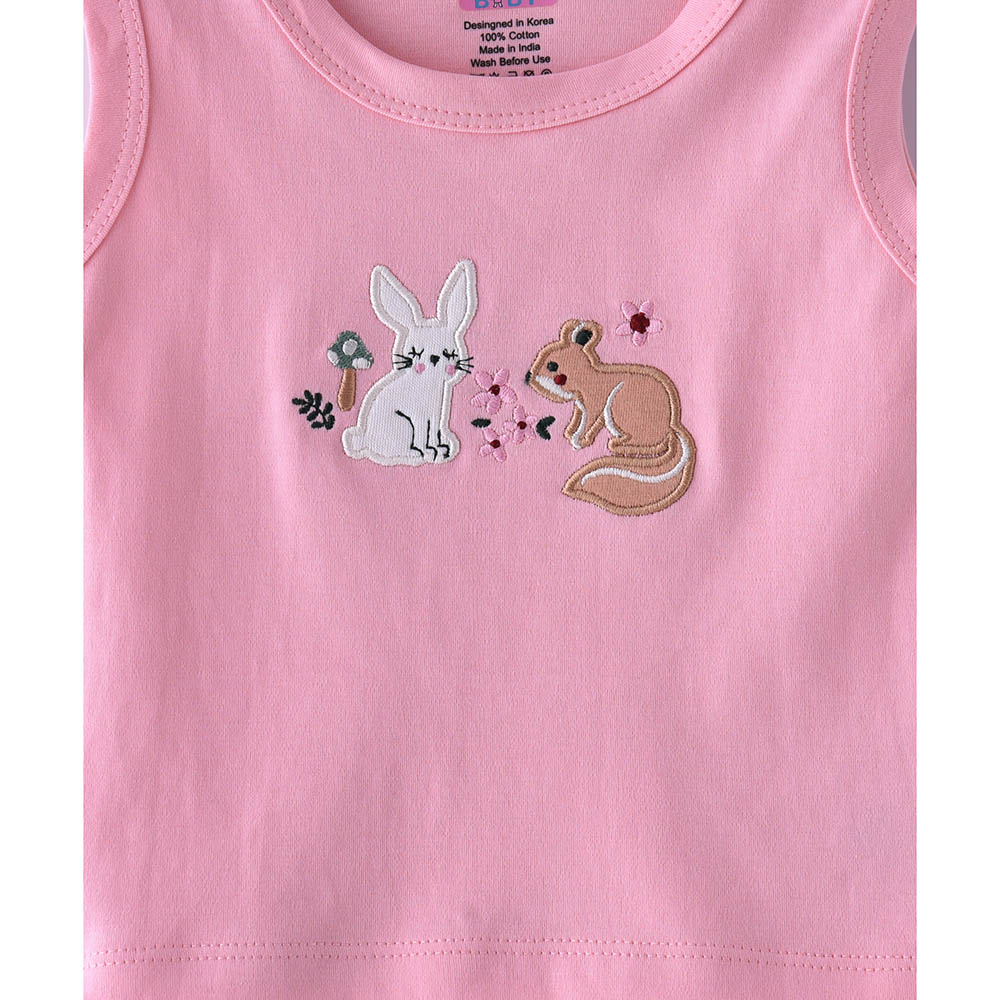 Smart Baby - Baby Girl Placement Embroidery Sleeveless Vest - Pink