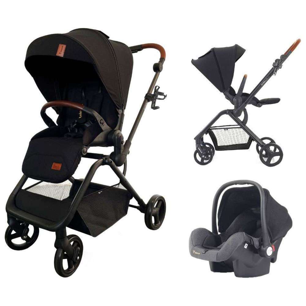 Teknum - Stroll-1 Travel System W/ Reversible Stroller and Baby Car Seat - Black
