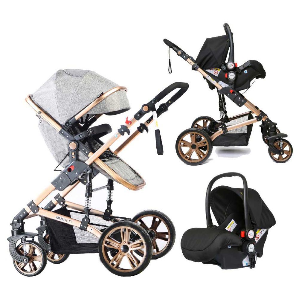 Teknum 3-in-1 Pram Stroller Story - Grey + Infant Car Seat