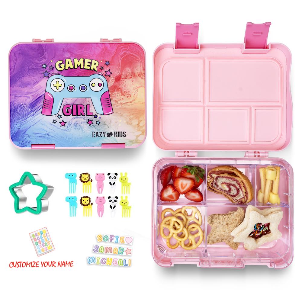 Eazy Kids - Bento Lunch Box with Sandwich Cutter Set - Gamer Girl