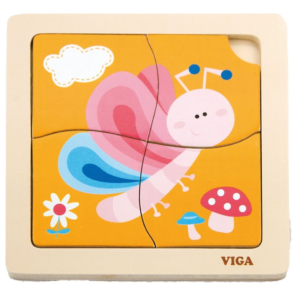 Viga - Butterfly Block Puzzle Montessori Wooden Toy Develops Fine Motor Skills - 4pcs