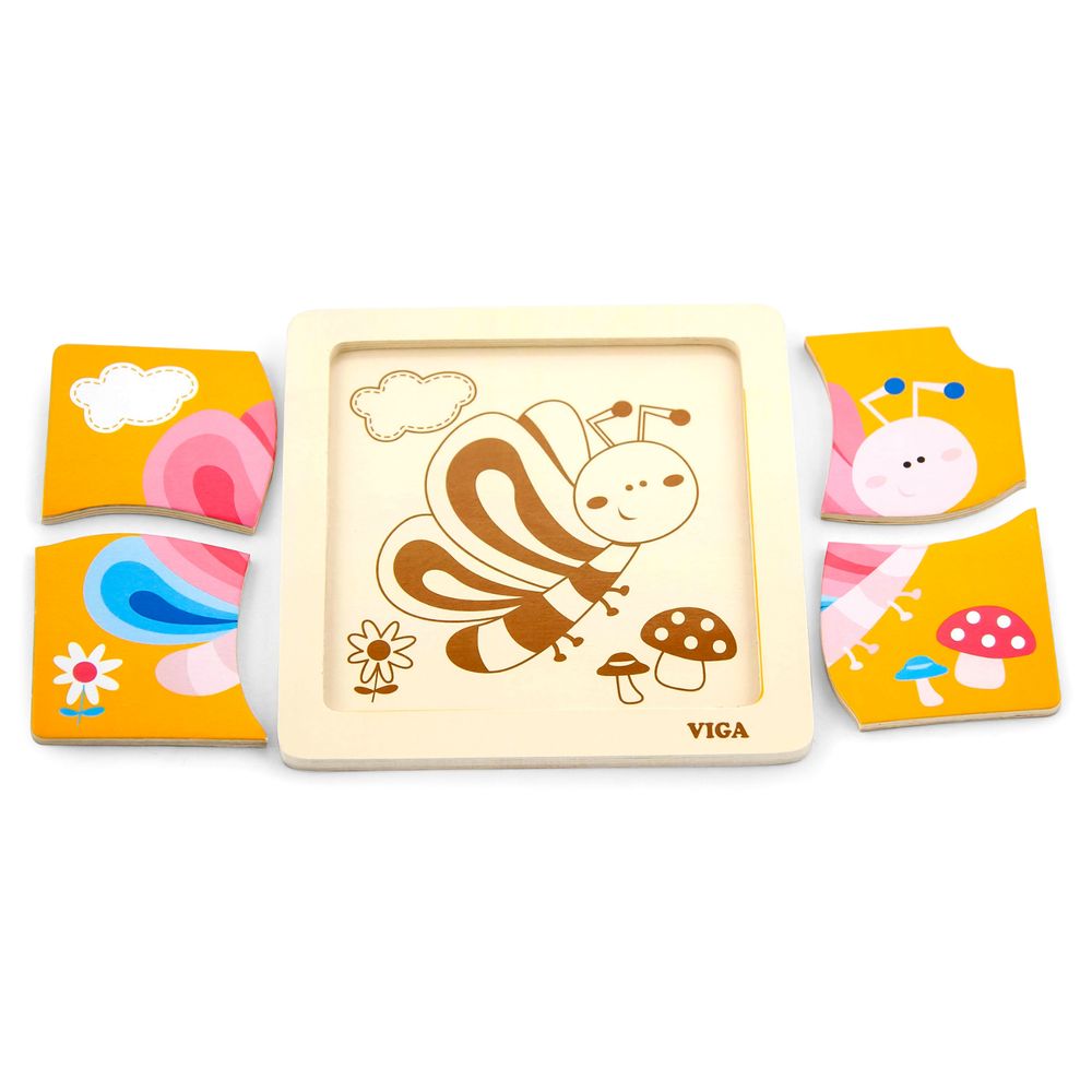 Viga - Butterfly Block Puzzle Montessori Wooden Toy Develops Fine Motor Skills - 4pcs