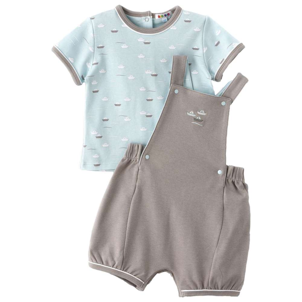 بو بو - طقم قطعتين - تيشيرت وأفرول - أبيض/رمادي