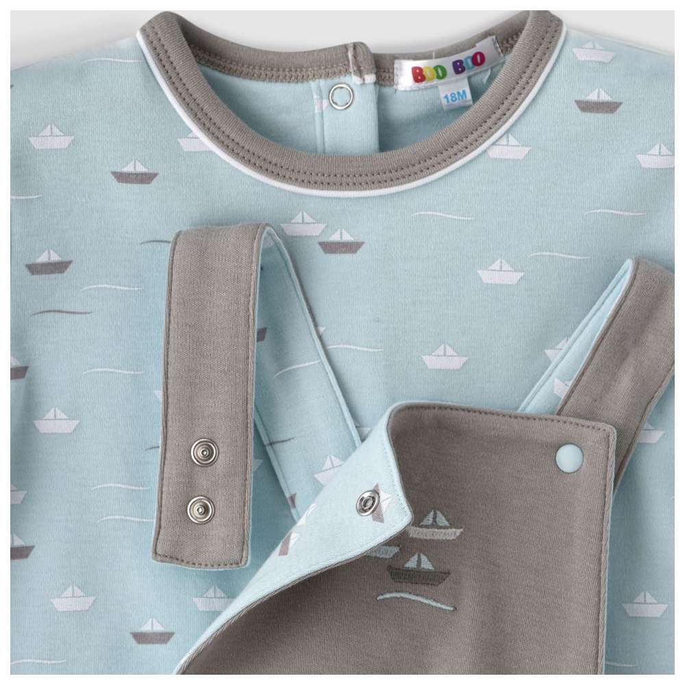 بو بو - طقم قطعتين - تيشيرت وأفرول - أبيض/رمادي