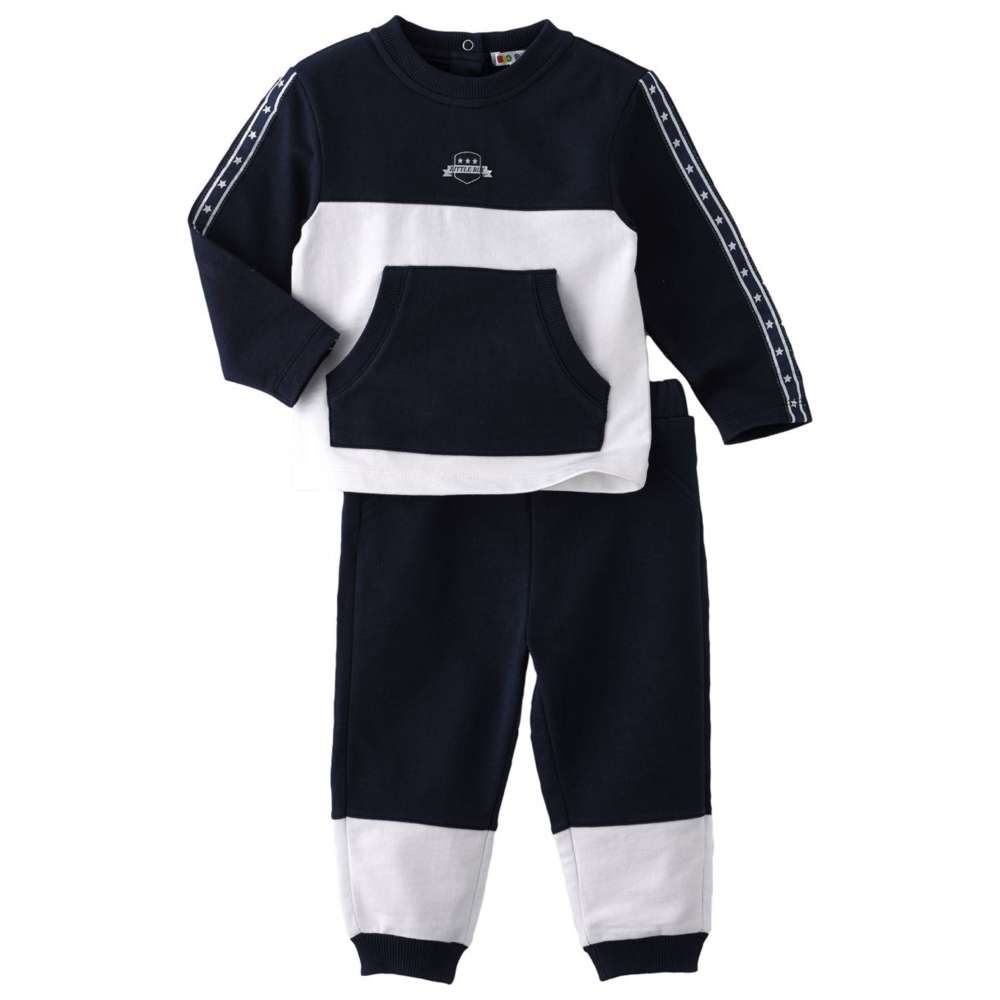 بو بو - طقم قطعتين - تيشيرت وبنطال للأولاد - أزرق داكن/أبيض