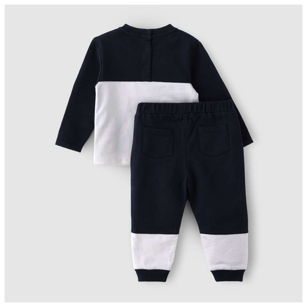 بو بو - طقم قطعتين - تيشيرت وبنطال للأولاد - أزرق داكن/أبيض