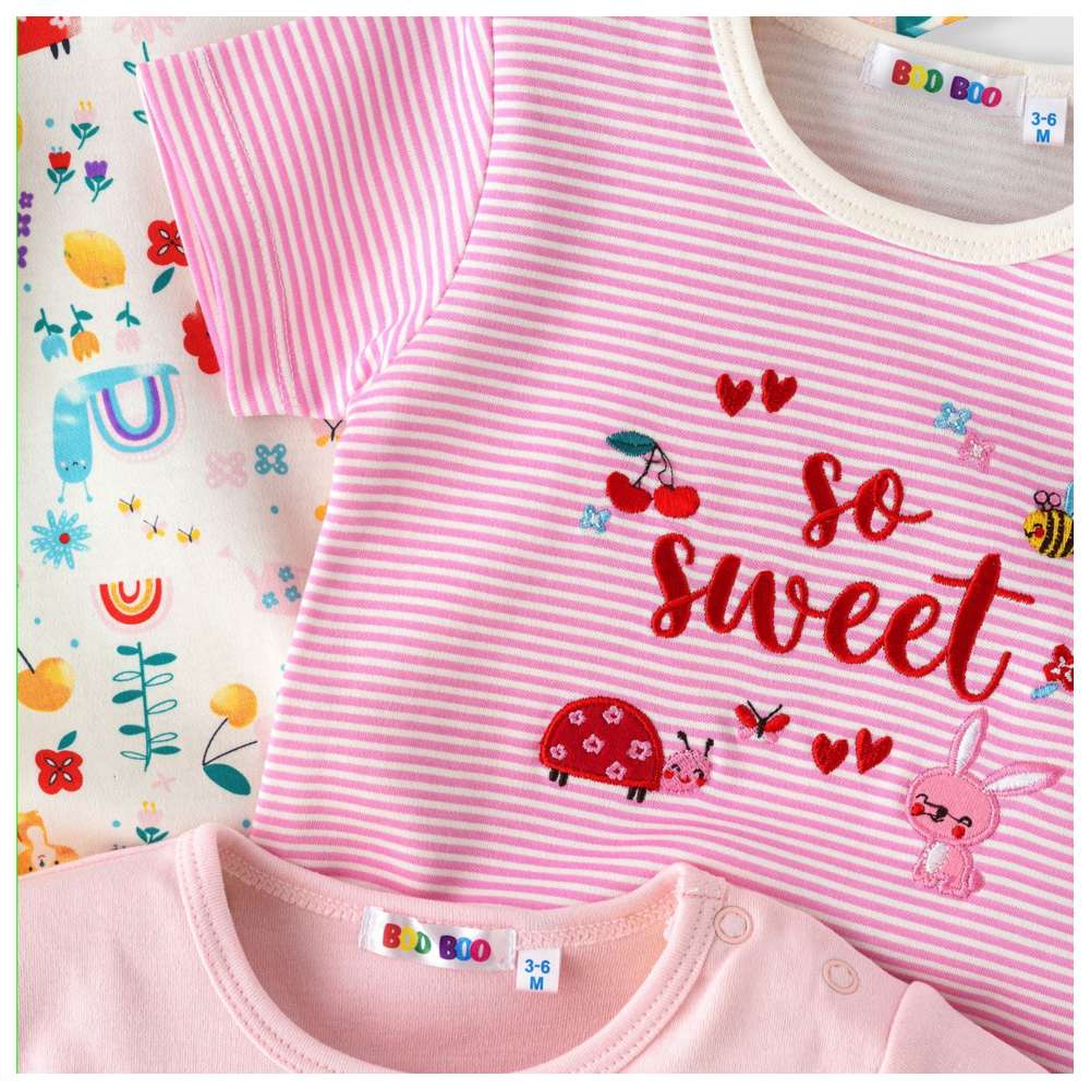 بو بو - طقم 3 قطع - تي شيرت بأكمام قصيرة للبنات