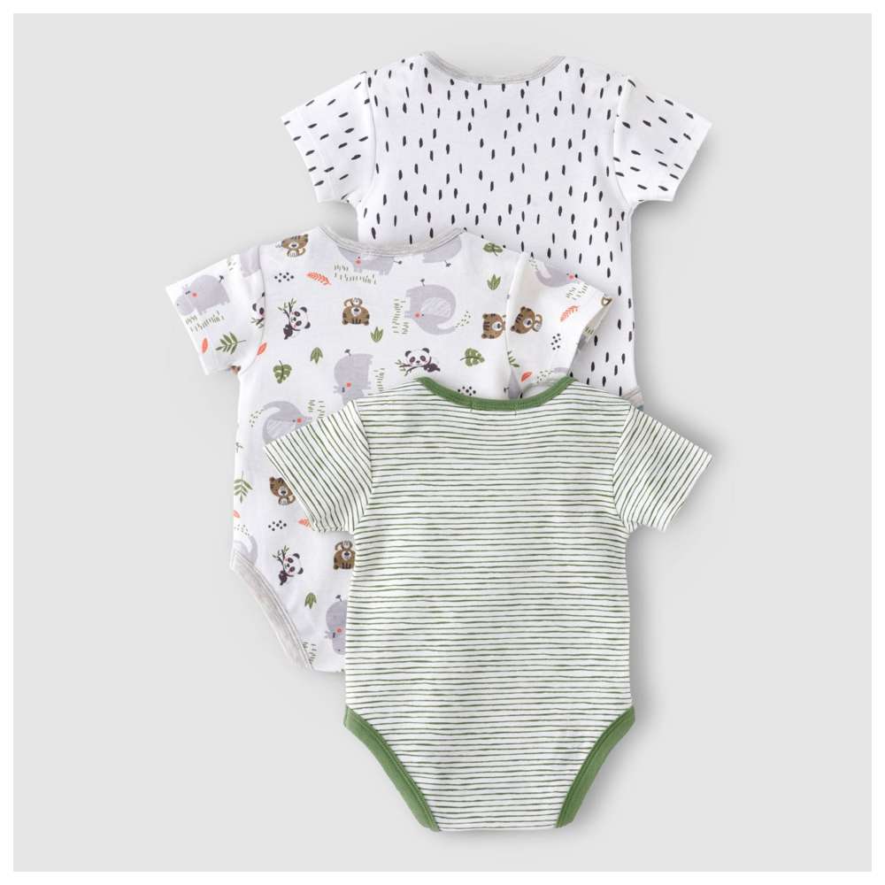 بو بو - طقم 3 قطع - تبان بربتوز قصير الأكمام - نعناعي/رمادي